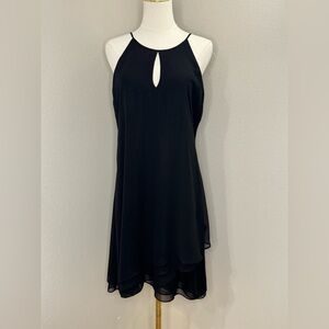 Calvin Klein Black Chiffon Dress Size 10 Sleeveless Keyhole Shift Lined